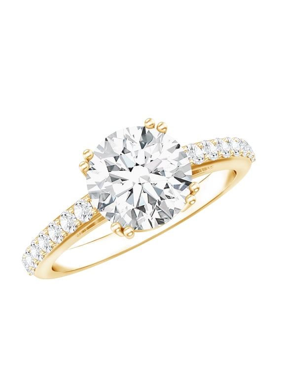 Moissanite Round Engagement Ring 2 Carat - 8 mm - D-VS1 Quality Certified Moissanite Ring for Women, 10K Yellow Gold, US 9.00