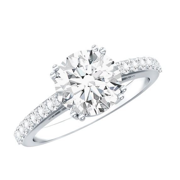 Rosec Jewels Moissanite Round Engagement Ring 2 Carat - 8 mm - D-VS1 Quality Certified Moissanite Ring for Women, 14K White Gold, US 12.50