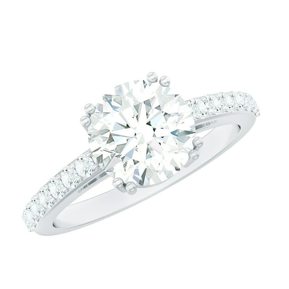 Rosec Jewels Moissanite Round Engagement Ring 2 Carat - 8 mm - D-VS1 Quality Certified Moissanite Ring for Women, 14K White Gold, US 12.50