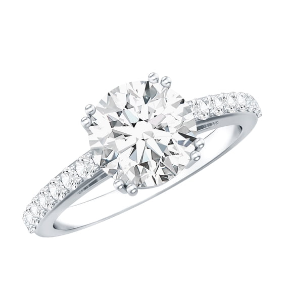 Rosec Jewels Moissanite Round Engagement Ring 2 Carat - 8 mm - D-VS1 Quality Certified Moissanite Ring for Women, 925 Sterling Silver, US 4.00