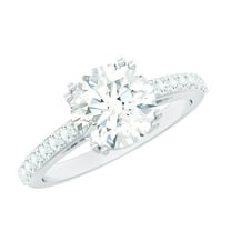 Rosec Jewels Moissanite Round Engagement Ring 2 Carat - 8 mm - D-VS1 Quality Certified Moissanite Ring for Women, 925 Sterling Silver, US 4.00