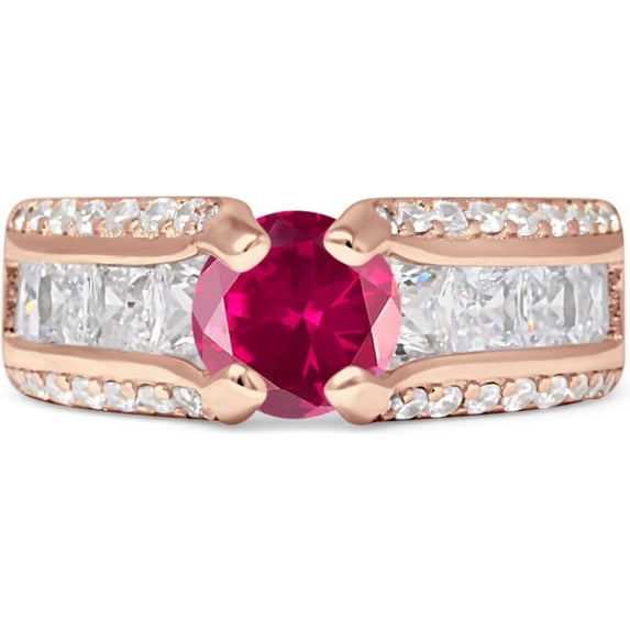 Round Engagement Ring Ruby Cubic Zirconia Rose Tone 925 Sterling Silver, Size 10