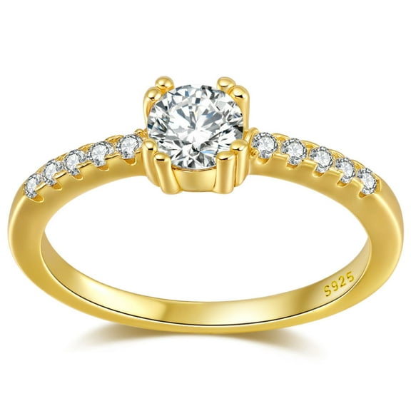 Round Engagement Ring for Women by Ginger Lyne .5 Ct Simulated Diamond Sterling Silver Wedding Rings