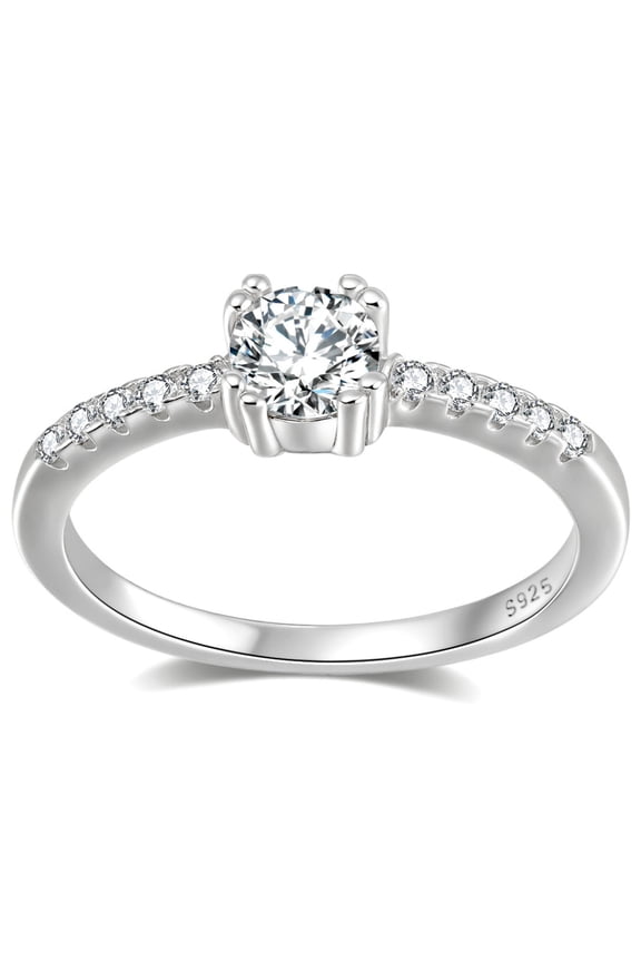 Round Engagement Ring for Women by Ginger Lyne .5 Ct Simulated Diamond Sterling Silver Wedding Rings