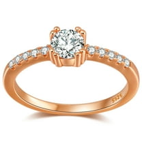 Round Engagement Ring for Women by Ginger Lyne .5 Ct Simulated Diamond Sterling Silver Wedding Rings