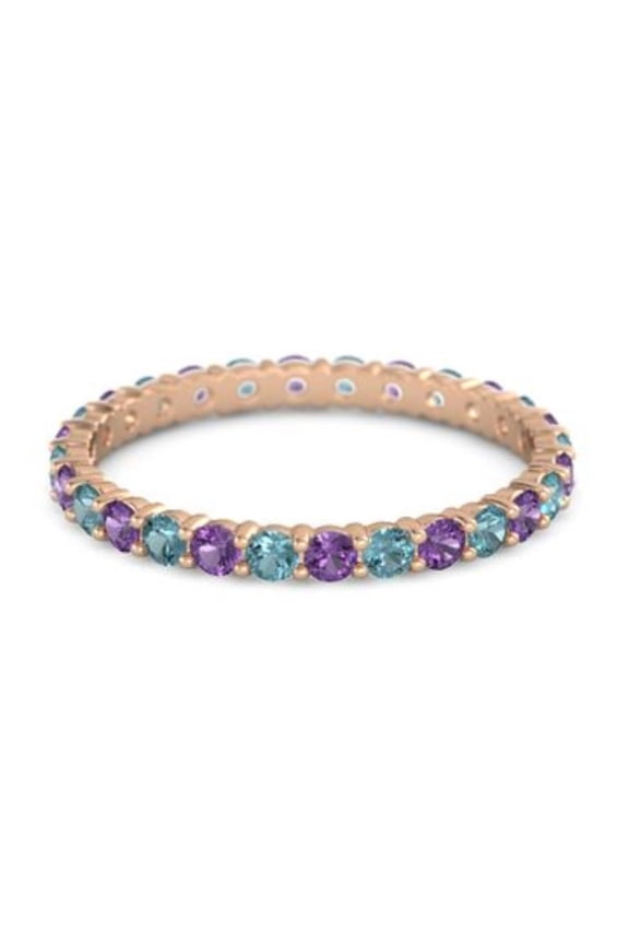 Round Eternity Amethyst London Blue Topaz 925 Sterling Silver Rose Plated Ring
