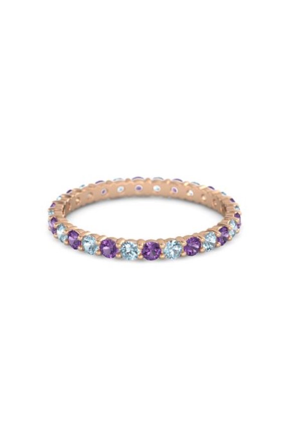 Round Eternity Band Amethyst Aquamarine 925 Sterling Silver Rose Plated Ring