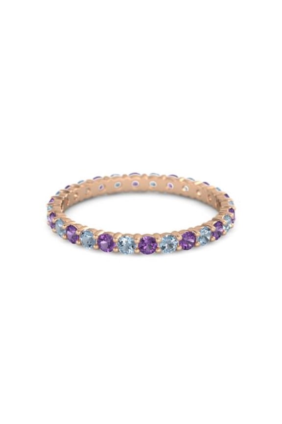 Round Eternity Band Amethyst Blue Topaz 925 Sterling Silver Rose Plated Ring