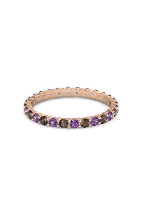 Round Eternity Band Amethyst Smoky Quartz 925 Sterling Silver Rose Plated Ring
