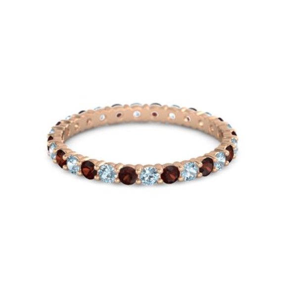 Round Eternity Band Aquamarine Garnet 925 Sterling Silver Rose Plated Ring