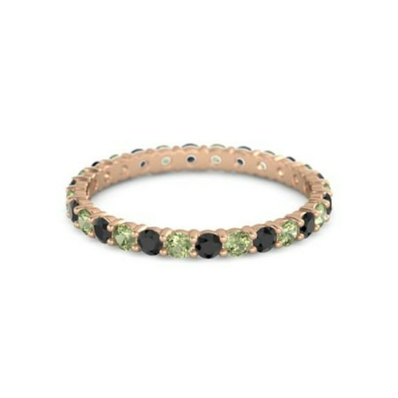 Round Eternity Band Black Spinel Peridot 925 Sterling Silver Rose Plated Ring