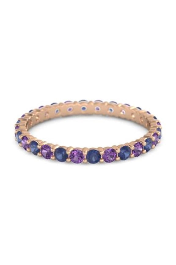 Round Eternity Band Blue Sapphire Amethyst 925 Sterling Silver Rose Plated Ring
