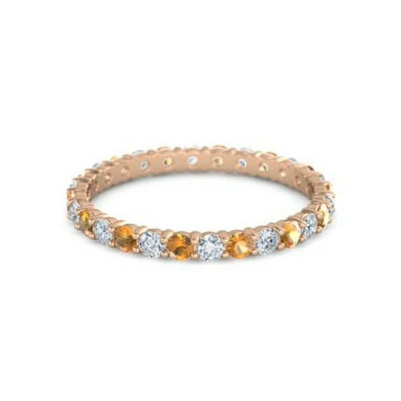 Round Eternity Band Citrine White Cz 925 Sterling Silver Rose Plated Ring