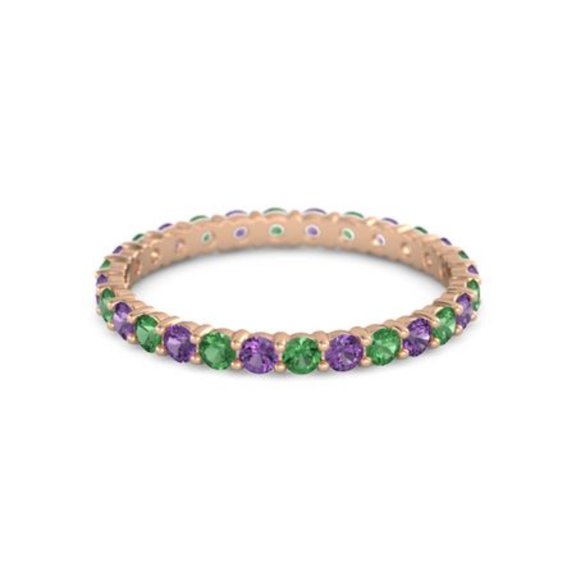 Round Eternity Band Emerald Amethyst 925 Sterling Silver Rose Plated Ring