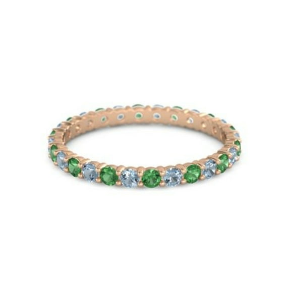 Round Eternity Band Emerald Blue Topaz 925 Sterling Silver Rose Plated Ring