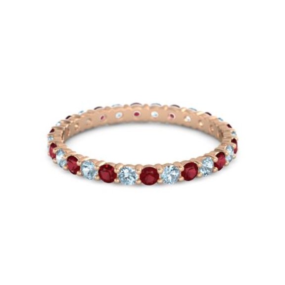 Round Eternity Band Ruby Aquamarine 925 Sterling Silver Rose Plated Ring