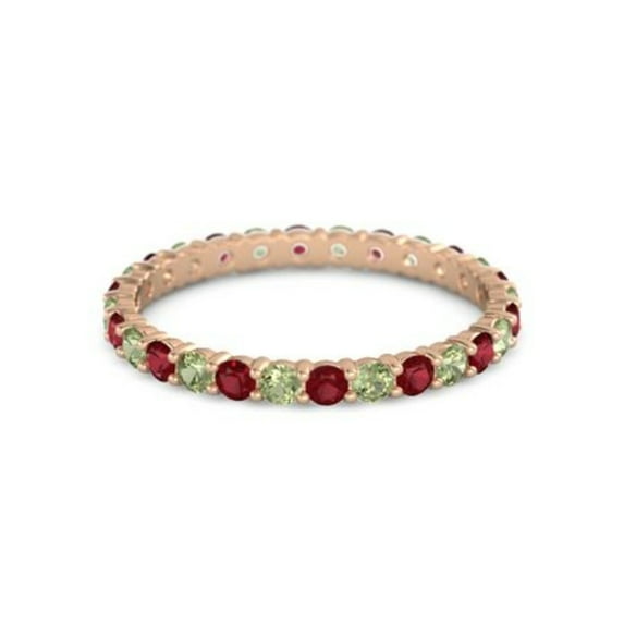 Round Eternity Band Ruby Peridot 925 Sterling Silver Rose Plated Ring Jewelry