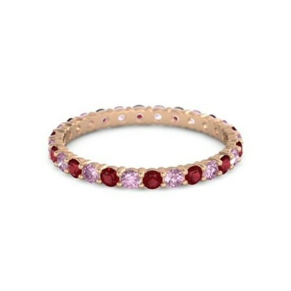Round Eternity Band Ruby Pink Spinel 925 Sterling Silver Rose Plated Ring Size US- 6