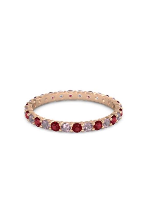 Round Eternity Band Ruby Rhodolite Garnet 925 Sterling Silver Rose Plated Ring