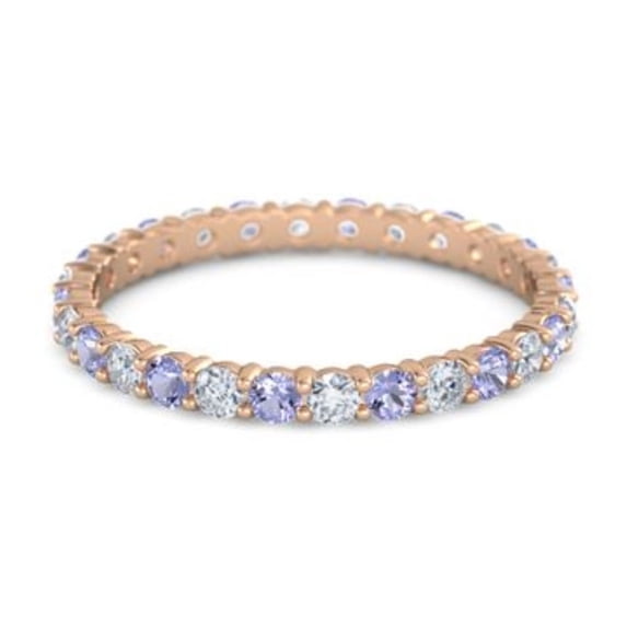 Round Eternity Band Tanzanite White Cz 925 Sterling Silver Rose Plated Ring
