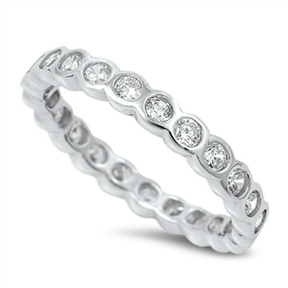 Round Eternity Stackable White Cubic Zirconia Ring .925 Sterling Silver Band Jewelry Female Size 6