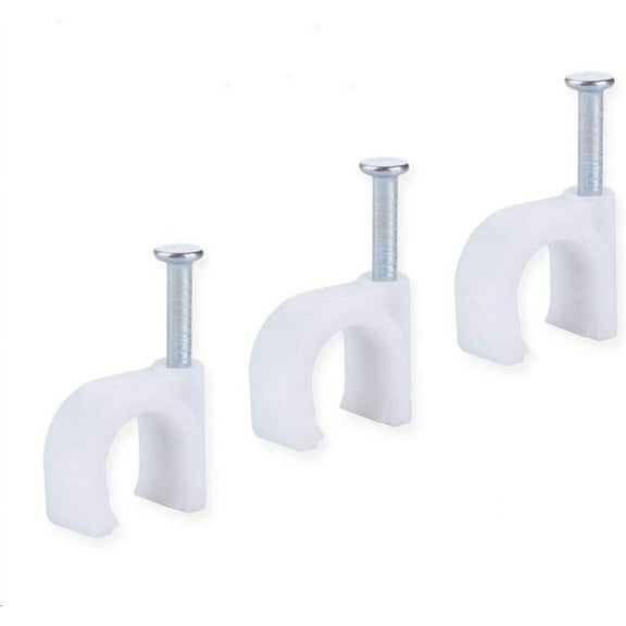 Round Ethernet Cable Wire Clips 100 Pieces - Electrical Cable Staples cable nail Cable Management RG6 RG59 CAT5e CAT6 CAT7 RJ45 HDMI DVI VGA cables - (White 8mm)