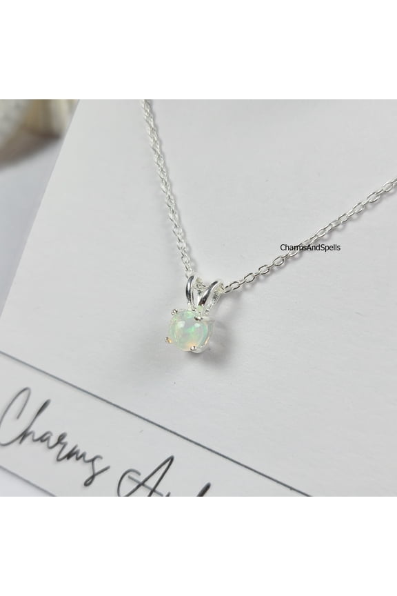 Round Ethiopian Opal Necklace, Dainty 925 Silver Pendant, October Birthstone Jewelry, Elegant Gift for Her, Opal Gemstone Necklace, Gift