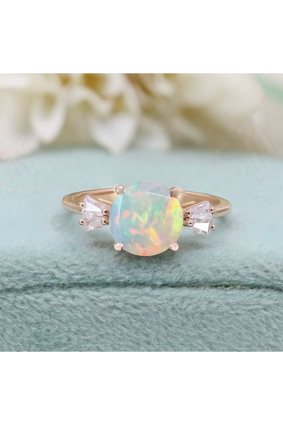 Round Ethiopian Opal Rose Gold Plated Silver Ring Gift For Mother Beautiful Solitaire Anniversary Handmade Ring Promise Ring For Love Gift