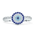 thumbnail image 1 of Round Evil Eye Blue CZ & Cubic Zirconia Beaded Ring 925 Sterling Silver Size 6, 1 of 6
