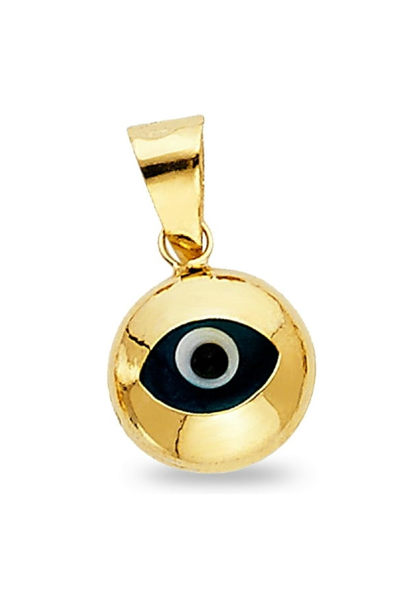 Round Evil Eye Pendant Solid 14k Yellow Gold Turkish Good Luck Charm Polished Genuine 11 x 10 mm