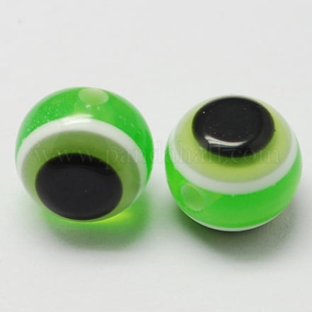 Round Evil Eye Resin Beads Light Green 10x9mm Hole: 1.8~2mm