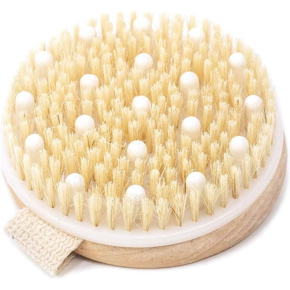 Round Exfoliating Brush for Total Body Care, Cellulite Massagers and Natural Bristles Enhance Skin Renewal, Lymphatic Support and Circulation Boost, Perfect for Daily Dry Brushing
