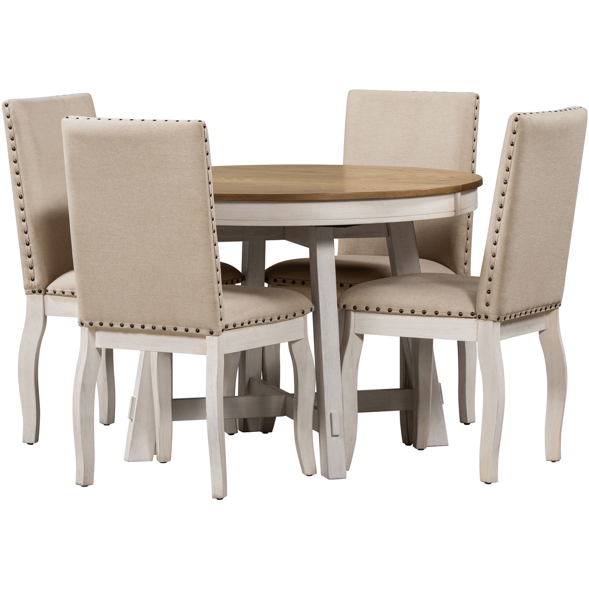 Round Extendable Dining Table, 5-Piece Dining Table Set With 4 ...