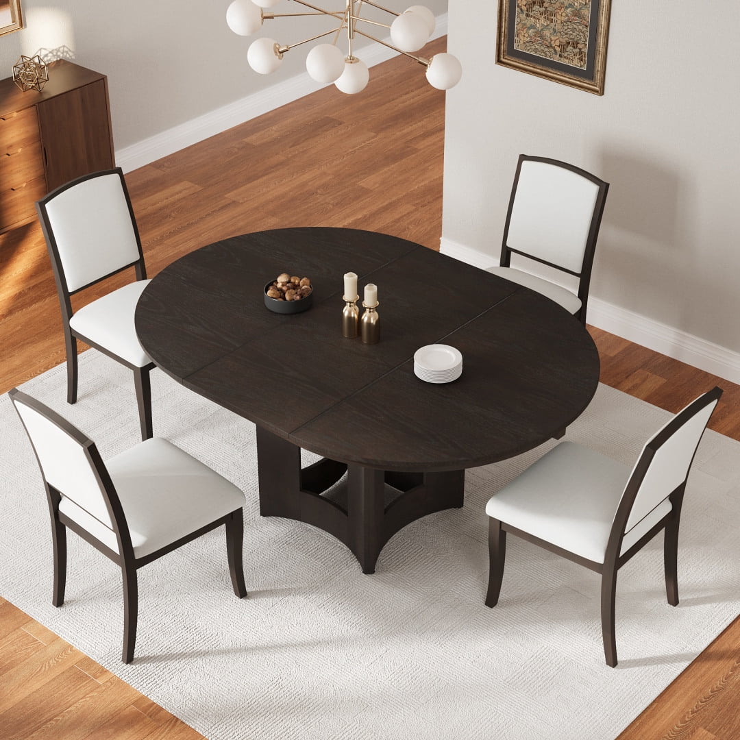 Round Extendable Dining Table Set for 4-6, 5-Piece Farmhouse Dining ...