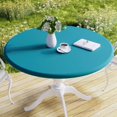 thumbnail image 1 of Round Fabric Fitted Tablecloth, Elastic Waterproof Oil Proof Table Cloth, Washable Polyester Table Cover Fits 36"-44" Round Tables for Outdoor Picnic Dinner, Teal, 1 of 4