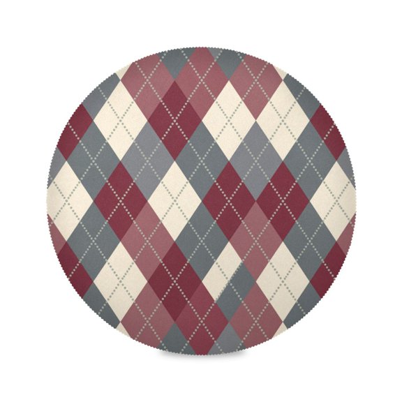Round Fabric Placemat, Heat Resistant Wear-Resistant Table Mat 15.4x15.4inx1 for Kitchen Dining Table Coffee Decor Maroon Argyle Interlock