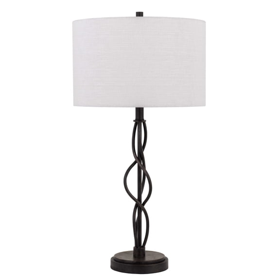 Round Fabric Shade Table Lamp with Metal Spiral Design Base,White and Black- Saltoro Sherpi