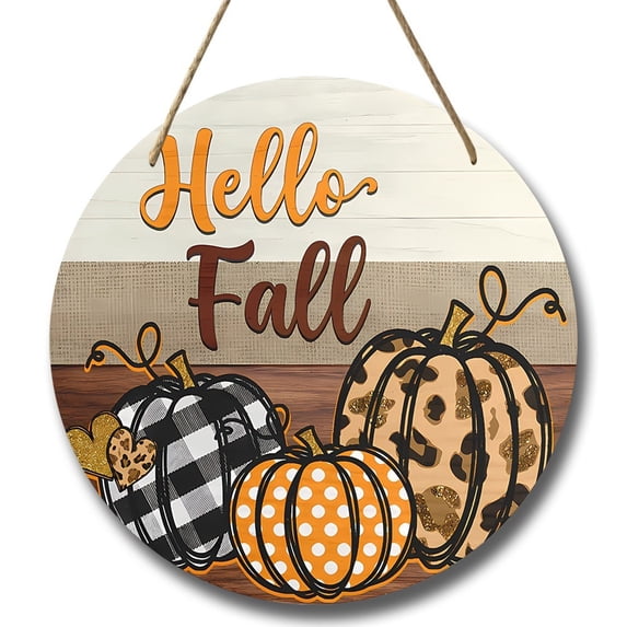 Round Fall Pumpkin Wooden Door Sign – 20x20cm Rustic Hanger for Front Door and Wall Decor