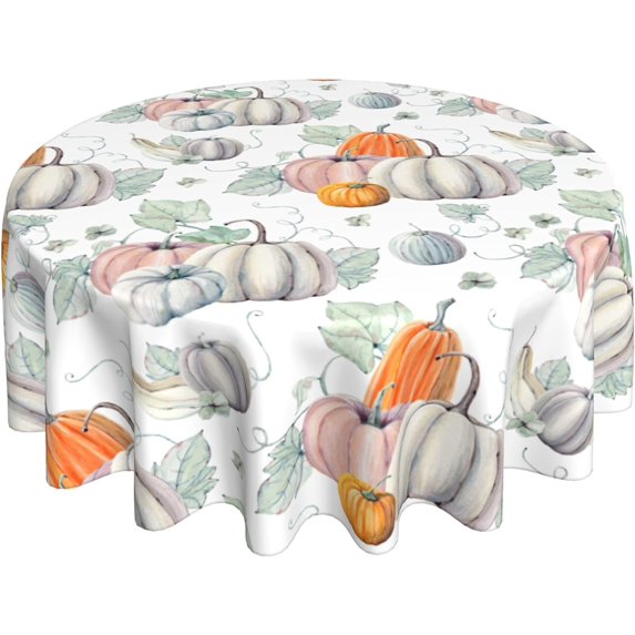 Round Fall Tablecloth 60 Inch,Thanksgiving Pumpkin Table Cloth Waterproof Autumn Harvest Circle Table Cover for Holiday Party Outdoor Kitchen Dining Table Decoration
