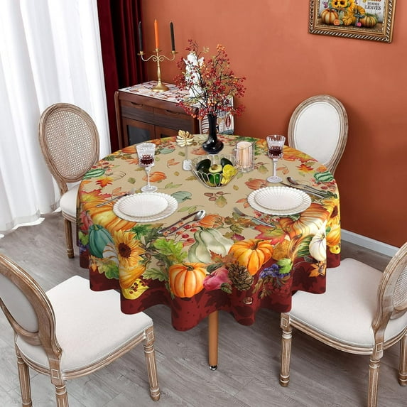 Round Fall Tablecloth, Fall Round Tablecloth 60 Inch, Autumn Pumpkin Thanksgiving Tablecloth Round, Fall Table Cover Round