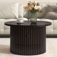 thumbnail image 1 of Round Farmhouse Coffee Table with Drawer and Vertical Slat Base, Dark Brown Finish Center Table for Living Room, 30.5", 1 of 7