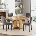 thumbnail image 1 of Round Farmhouse Dining Table Set for 4, 47" Circle Ancient Oak Wooden Kitchen Table with 4 Grey Velvet Upholstered Dining Chairs, Wooden Kitchen and Dining Room Table Set for Dining Room, 1 of 9