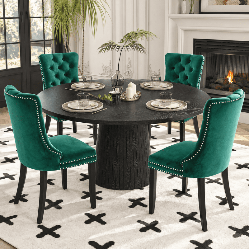 Round Farmhouse Dining Table Set for 4, 47" Circle Black Wooden Kitchen ...