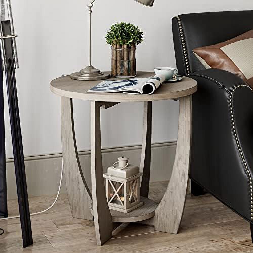 Round Farmhouse End Table for Small Spaces, French Country Accent Side ...