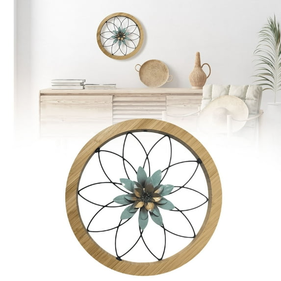 Round Farmhouse Wall Decor 11.81'' Wood & Metal Rustic Wall Art For Living Room Bedroom Kitchen Bathroom Dining Room Home Decorations