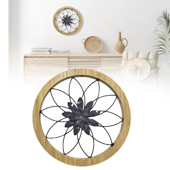 Round Farmhouse Wall Decor 11.81'' Wood & Metal Rustic Wall Art For Living Room Bedroom Kitchen Bathroom Dining Room Home Decorations