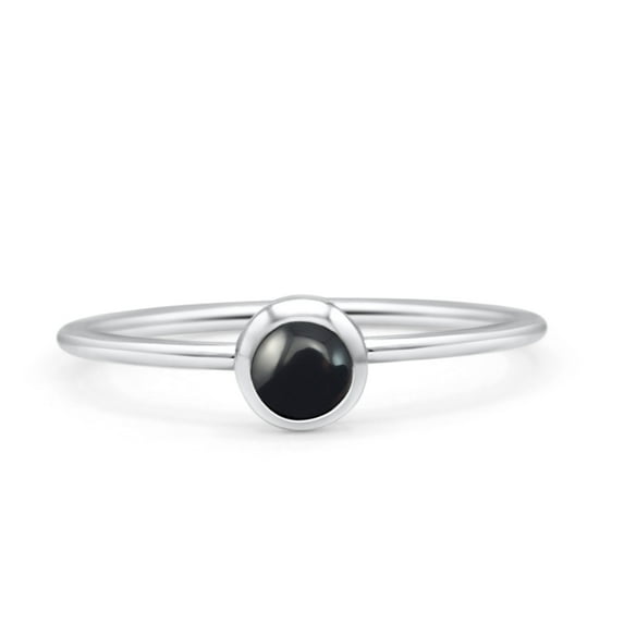 Round Fashion Statement Petite Dainty Black Onyx Ring Band 925 Sterling Silver Size 1