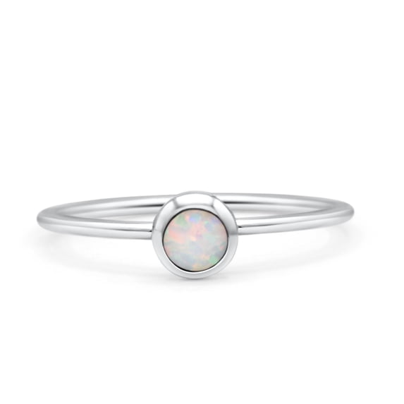 Round Fashion Statement Petite Dainty White Opal Ring Band 925 Sterling Silver Size 2