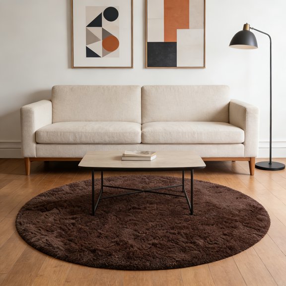 Round Faux Carpet Suitable for Living Room & Bedroom - Plush Soft Machine-Washable Rug with Complete Sizes, Jumbo Circular Suitable for Spaces, Modern Minimalist Decor, Christmas Gift Idea (No)