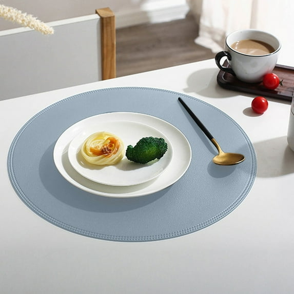 Round Faux Leather Placemat 15 Inch Non-Slip | Solid Color Synthetic Leather Table Mat | Easy Clean, Double-Sided, Yellow Green Blue Black